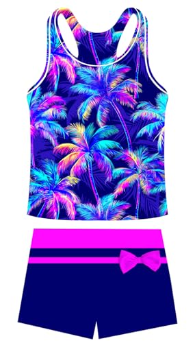 Image of UNIFACO Girls Swimsuits Two Piece Tankini Bathing Suits Boyshort Summer Beach Rash Guard Swimwear for 4-13T