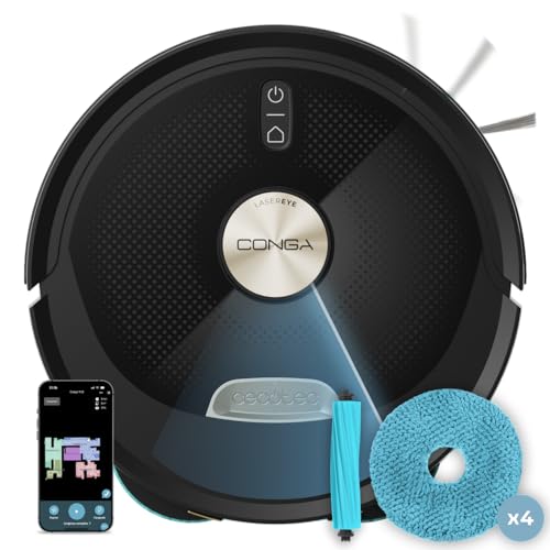 Cecotec Robot Aspirateur et Laveur de Sols avec IA et App Conga M100 X-Treme. 20000Pa, Intelligence Artificielle, Brosse Silicone Anti-enchevêtrement, Serpillières Rotatives, Autonomie jusqu'à 220m²