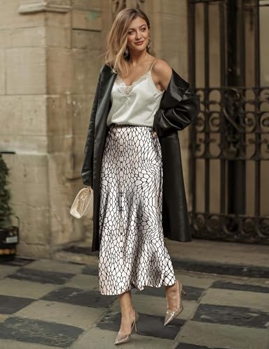 Image of Zeagoo Skirts for Women High Waist Skirt Elegant Midi Skirt Satin
