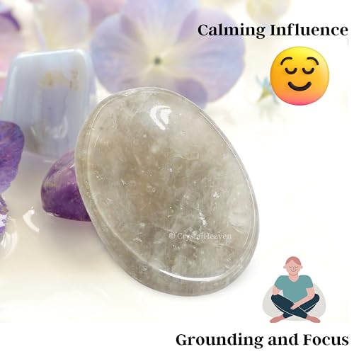 Image of Crystal Heaven Certified Smoky Quartz Thumb Worry Pebbles Stones Anxiety Stress Relief Massage - Aaa Grade Original Healing Gemstone Agate Rubbing Stone Yoga Meditation Spiritual Reiki Feng Shui