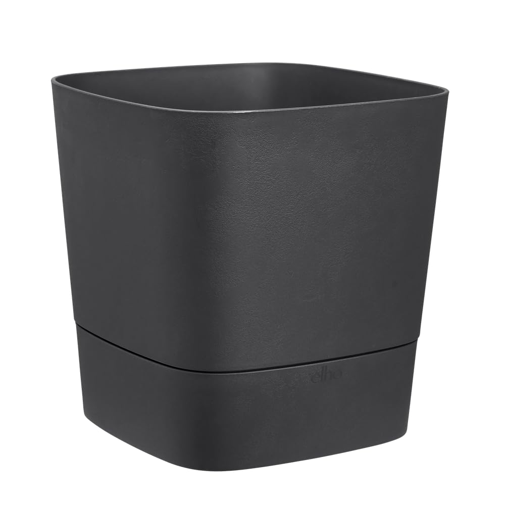Elho Greensense Aqua Care Square 38 - Macetero por Interior y Exterior - 100% Plástico Reciclado - Ø 38.0 x H 38.9 cm - Charcoal Grey