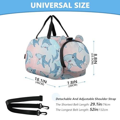 Cartoon Hammerhead Sharks Travel Duffle Bag for Kids Water Resistant Sport Gym Bags for Girls Boys Sleepover Weekender Overnight Tote3