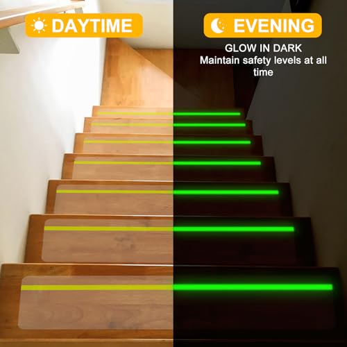 Image of Qingluan Anti Slip Tape Heavy Duty Grip Tape Non Slip Stair Treads Waterproof High Traction Safety Tape for Indoor Outdoor Stairs Steps Floors(Transparent Glow in The Dark Green, 6 Inch x 32.8ft)