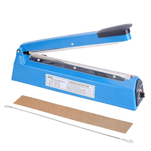 Impulse Heat Sealer for Plastic Bags Metal Plastic Bag Sealer Heat Seal Mylar Bag Sealer Manual Poly Bag Hot Seal Sealing Machine with Extra Replace Element Grip