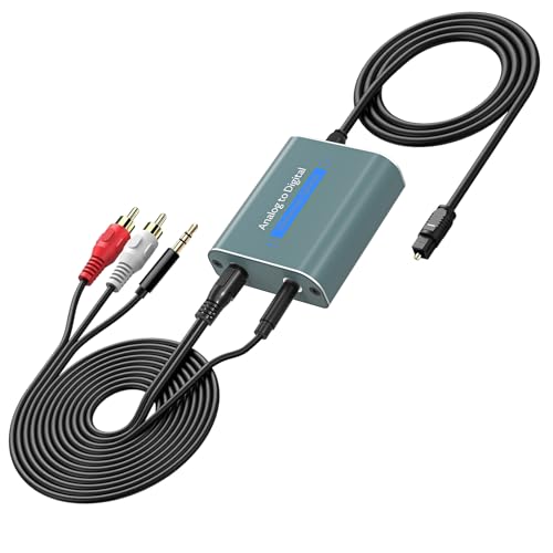 Analog zu Digital Audio Konverter,Dual 3,5 mm RCA zu Optical Analog Digital Wandler mit AUX RCA Eingang und optischem Ausgang,Audio Converter mit dualen 3,5 mm Eingangsbuchsen