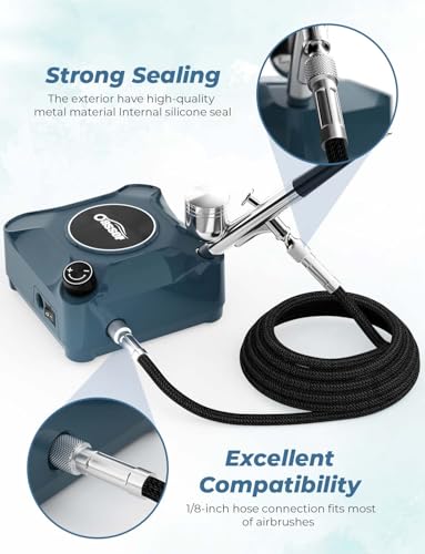Oasser Aerograaf Set met Aerograaf Compressor Double Action 36 PSI mondstuk 0,2 0,3 0,5 mm voor Nail, Schilderen, Modelisme, Tatoeage, Make-up, Taarten, Blauw - Afbeelding 5