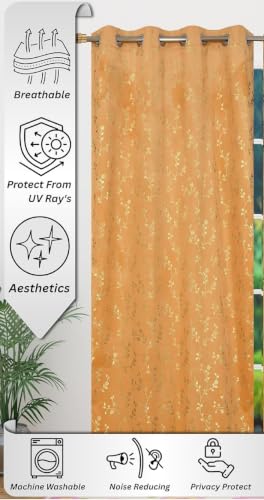 Image of Velvet Room Darkening Long Door Curtain 9 Feet, Golden Foil Print