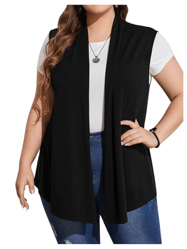Image of Milumia Women's Plus Size Sleeveless Open Front Lightweight Casual Cardigans Black XX-Large Plus