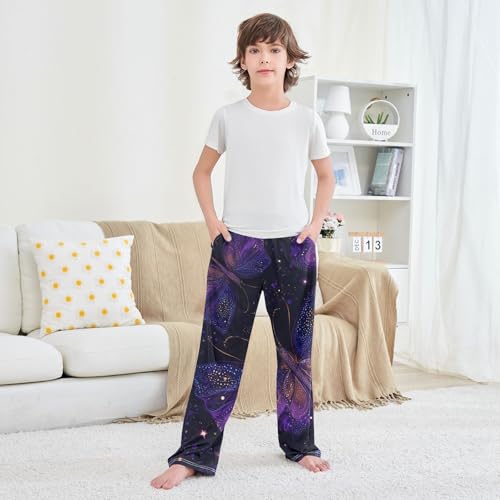 Galaxy Butterfly Boys Long Pants Soft Trousers Elastic Waist Kids Lounge Bottoms with Pockets S-XL 6