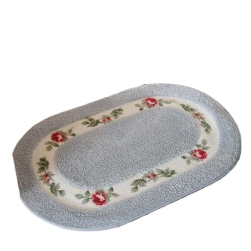 Alfombra antideslizante Alfombrilla de baño de forma ovalada, alfombras de baño de estilo floral, tamaño largo, alfombras for el suelo del dormitorio y el balcón, felpudo lateral de la bañera for el i