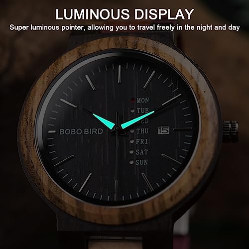 GUANKE Women's Wooden Colorful Bamboo Watches for Men & Women with Week Date Display - Handmade Natural Wood Casual Wrist Watches