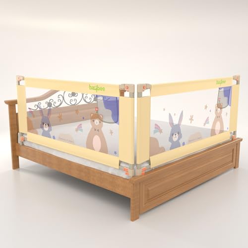 Image of BAYBEE Bed Railing for Baby Safety Guard for Kids | Bed Side Protector for Baby Falling Guard with 28 Level Height Adjustable & Portable Bed Rails for Babies (6FtX5Ft, 2 Sides, Beige)