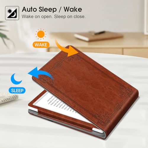 Fintie Case Compatible with Tolino Vision 6 2021 / Kobo Libra 2 - Multi Viewing Angle Protective Case with Hand Strap and Auto Sleep/Wake Function, Vintage Brown