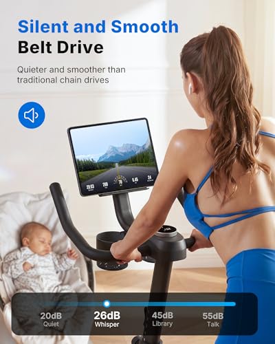 Image of MERACH Exercise Bike, Magnetic Friction Stationary Bike with Brake Pad and Exclusive App, Low Noise Indoor Cycling Bike with 300lbs Weight Capacity, Tablet Mount and Fitness Courses for Weight Loss
