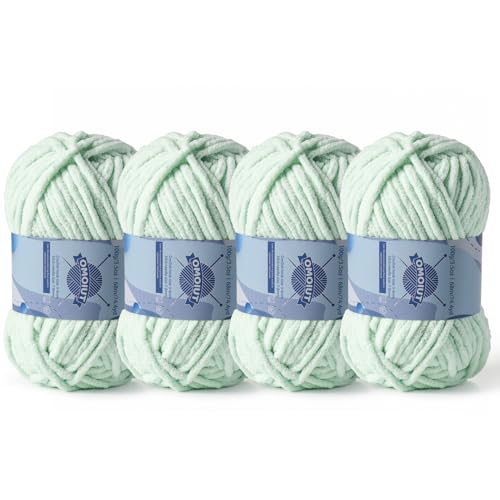 Image of 4 Pack Chunky Chenille Yarn for Crocheting, Baby Yarn for Crocheting Soft Blankets, Bulky Yarns for Crochet Amigurumi, 400g (297yds) Fluffy Velvet Yarns for Hand Knitting (4 Baby Green)