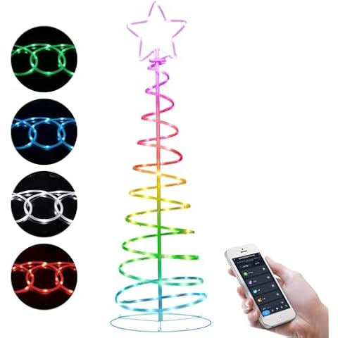Brillihood 5FT Spiral Outdoor Lighted Christmas Tree, RGB+IC LED Neon Lighted Artificial Tree with 40 Scene Modes and Music Sync, Smart App Control Outdoor Christmas Decorations for Pation Yard Porch Cover