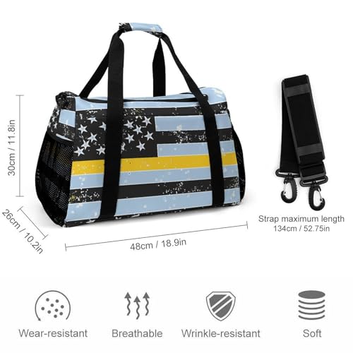 Vintage 911 Dispatcher Thin Gold Line Flag Gym Bag Travel Duffle Bags Shoulder Carry On Weekender Bag Hangbag for Women Men2