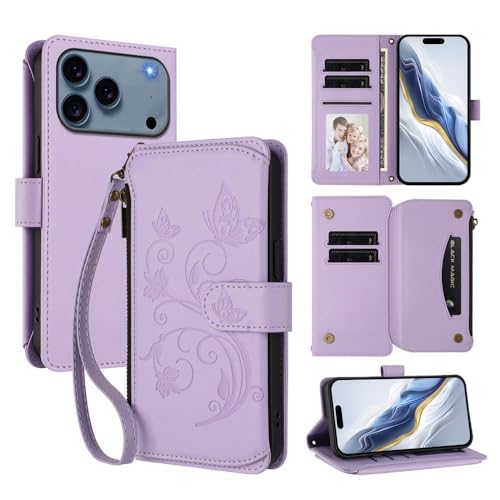 Protégez votre iPhone 15 Pro Max des rayures avec cet étui portefeuille papillon violet