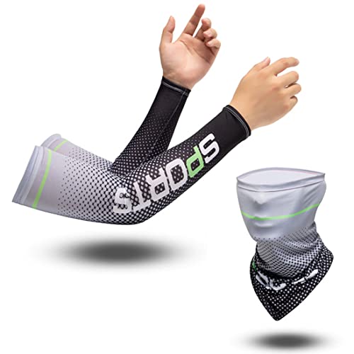 Image of Zibuyu Sun Protection Arm Sleeves for Men, Stylish Combo Bandana Biker Arm Sleeves for Men & Women, UPF 50 Hand Cover for Cycling, Basketball, Football, Golf, Cricket, Outdoor Sports