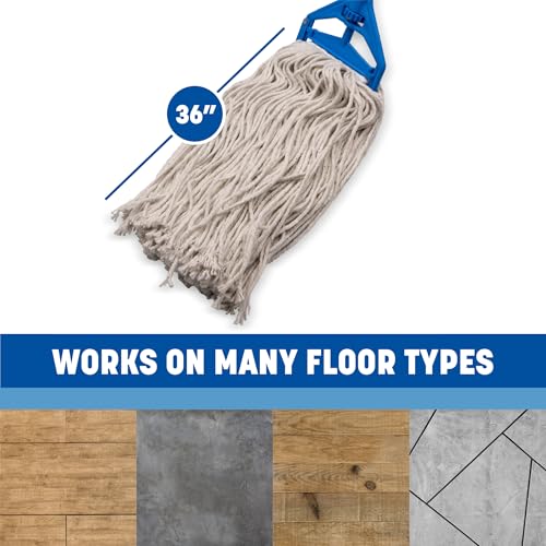 Image of SPARTA Flo-Pac Cotton Mop Head, Cut-End, Narrow Band with White Band for Organized Cleaning, 36 Inches, Tan