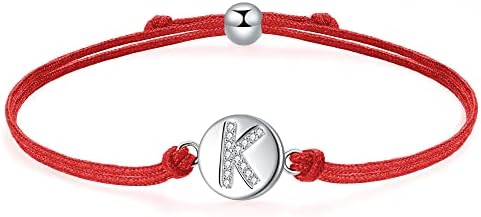 J.Endéar Initial Letter A-Z Bracelet Sterling Silver Zirconia with Filigree Cord, Handmade Bracelet for Women Girls Jewellery 24cm Adjustable