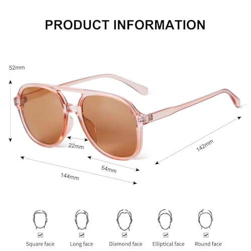 KFPH Retro Aviator Sunglasses for Women Men Classic 70s Vintage Double Bridge Tangle Free Aviators Sun Glasses2