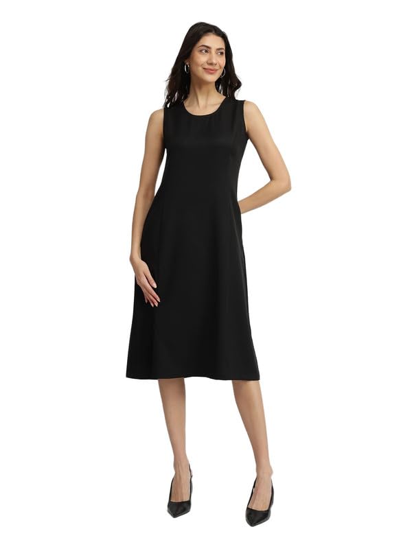 Image of FableStreet Women's Casual Polyester Stylised Neck A Line Midi Dress
