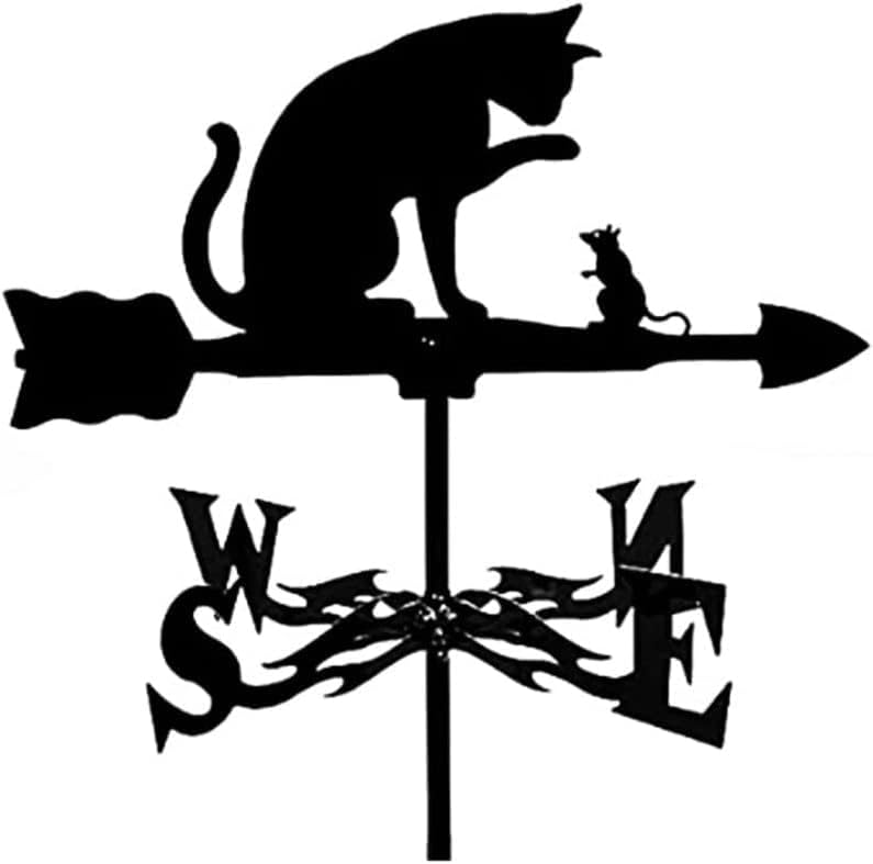 ウェザーベーン猫とネズミメタルウェザーベーンヤード装飾ウェザーベーン、シルエットアニマルステークスガーデンメタルデコレーション風向イ