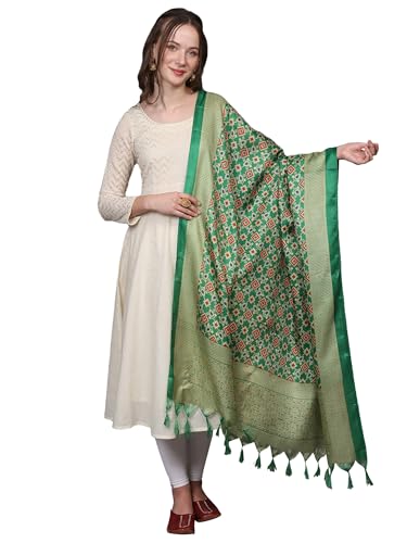 Women's Art Silk Dupatta with Printed Geometric Patola Pattern | Ethnic Designer Stole, Scarf for Girl's