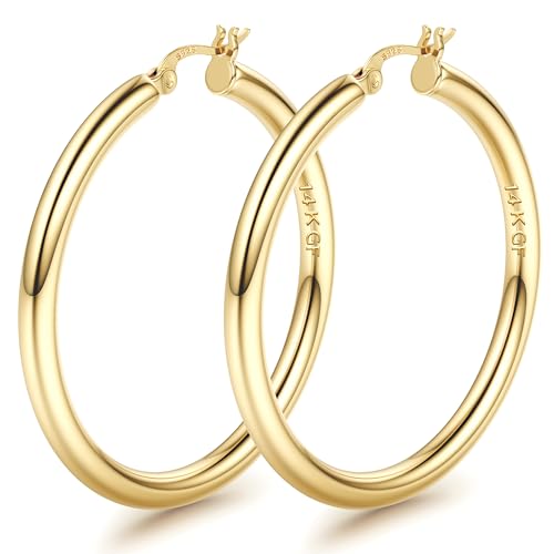 FIOROYAL Aros Dorados Mujer,Pendientes Plata de ley 925,Pendientes Aros Mujer de Oro 14K,Pendientes Hipoalergenicos,Pendientes Grandes Mujer 60MM