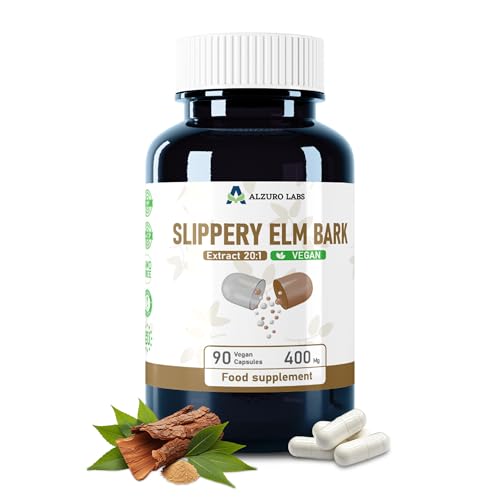 Alzuro Labs Slippery Elm | 8 000mg Equivalent | 400mg 20:1 Extract | 90 Vegan Capsules | Ulmus rubra | GMP & 3rd Party Lab Tested