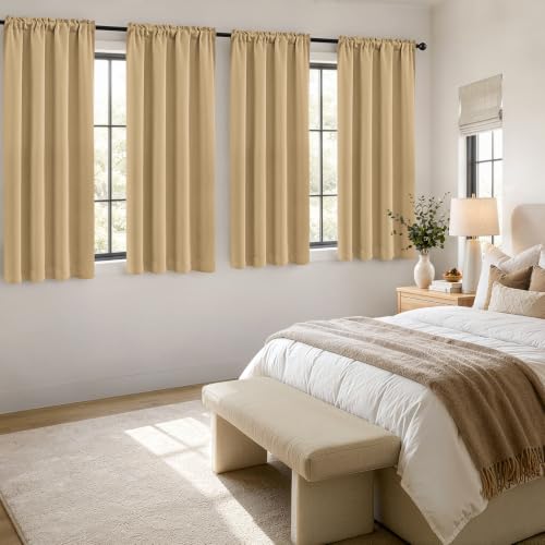 Image of MIULEE Dark Beige Blackout Curtains 4 Panels Set 72 Inch Length Bedroom | Thermal Curtains for Summer Heat, Light Blocking Privacy Window Drapes, Top&Bottom Rod Pocket