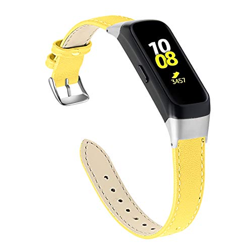 TechCode Galaxy Fit SM-R370 Bracelet, Soft Genuine Leather Replacement Band Adjustable Strap with Metal Buckle Fitness Wristband Accessory Bracelet for Samsung Galaxy Fit SM-R370 Smartwatch (Yellow)