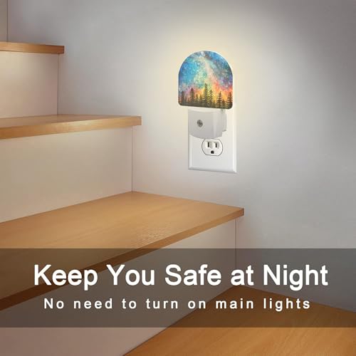 Image of Northern Lights and Forest Night Light for Kids,Milky Way Galaxy Trees Night Light Plug in with Dusk to Dawn Sensor,0.5w Energy Saving Nightlight for Hallway Stairway Kitchen Bedroom