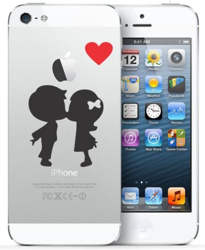 Cute boy and Girl Kissing Black Vinyl Decal Sticker for Apple iPhone 3, 4, 5, 6, 7, 8, x, xs, xs max, Samsung Note 9, Samsung Galaxy Cell Phones