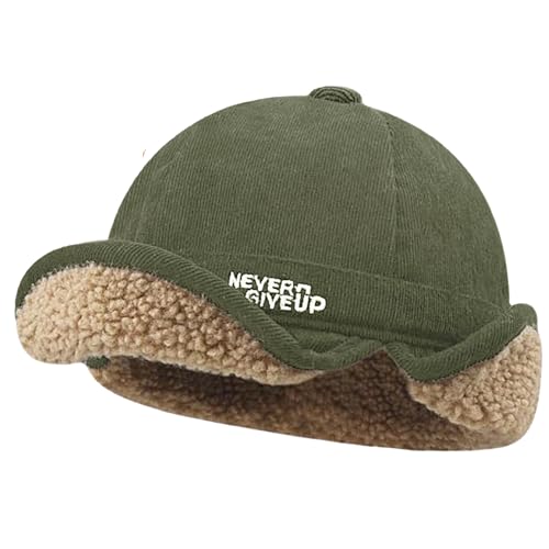 NLAND Gorro Invierno Hombre con Orejeras Gorras Docker de Retro Hombre Unisex Borde Enrollado Sombreros con Forro Polar Grueso,Verde Talla única