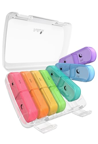 Image of Fullicon Large Portable Pill Organizer 2 Times a Day, Clear Rainbow