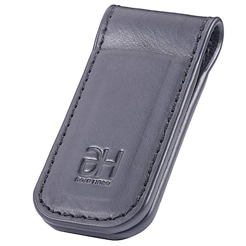 GH GOLD HORSE Slim Magnetic Money Clip Genuine Leather Business Card Holder for Men (Grey)