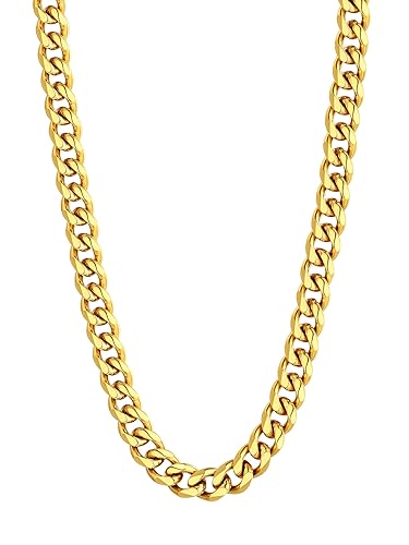 U7 Mens 9mm Cuban Chain Gold Plated Strong Curb Link Chains Waterproof Chunky Necklace -22 Inch