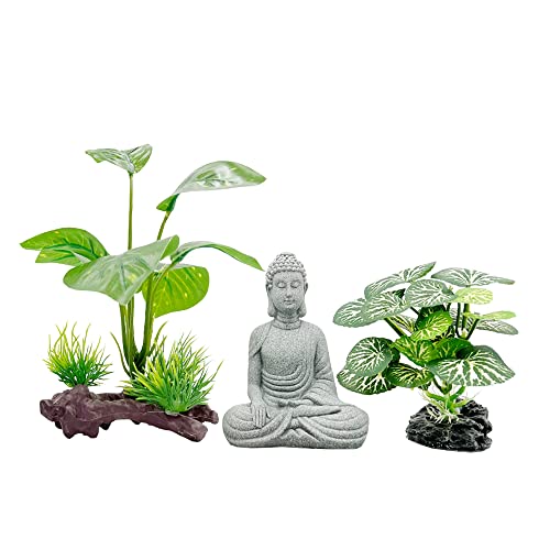 Décorations pour aquarium - Petits ornements - Accessoires Betta - Repose poisson - Bouddha - Feuille (Type-A-Set-Bouddha)