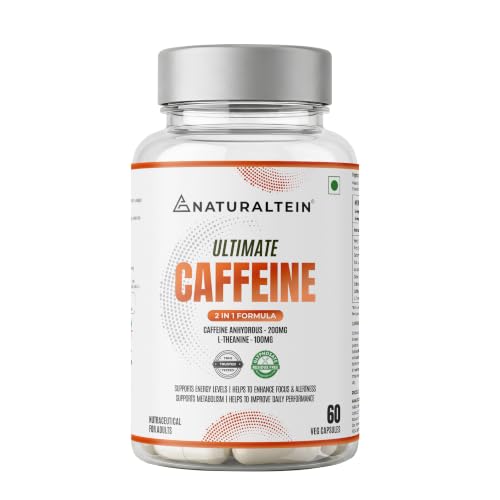 Image of NATURALTEIN Ultimate Caffeine with L-Theanine | 100mg Caffeine + 100mg L-Theanine | Energy, Focus & Alertness Support | 2-in-1 Formula | 60 Veg Capsules