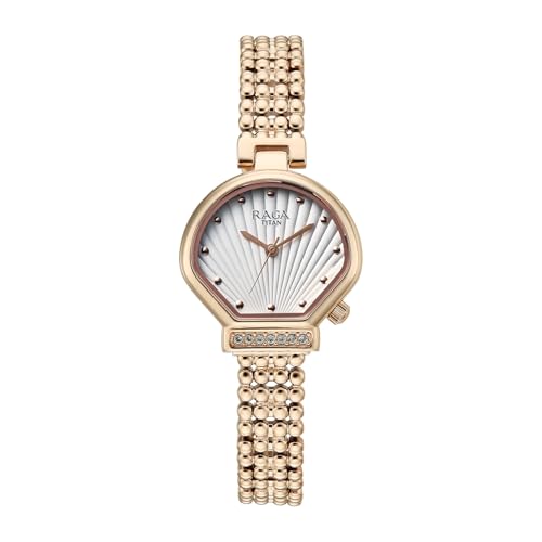 Image of Titan Raga Spotlight with Quartz Analog White Dial Rose Gold Brass Strap Watch for Women - 95432WM01