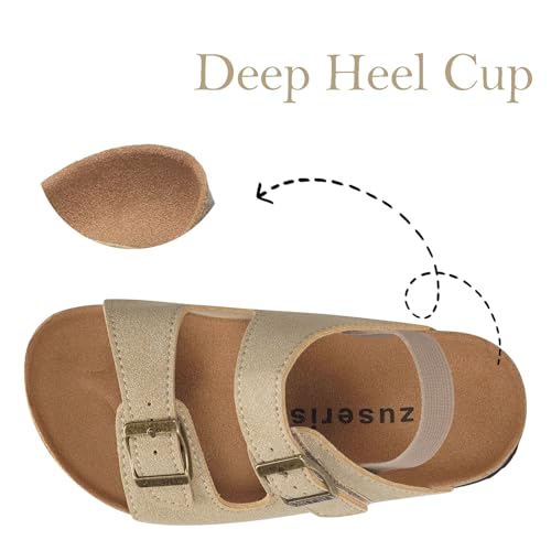 Image of ZUSERIS Kids Toddler Sandals Boys Girls Summer Slides | Soft Cork Footbed, Non-slip,Adjustable Straps,Comfort Suede Leather,Lightweight