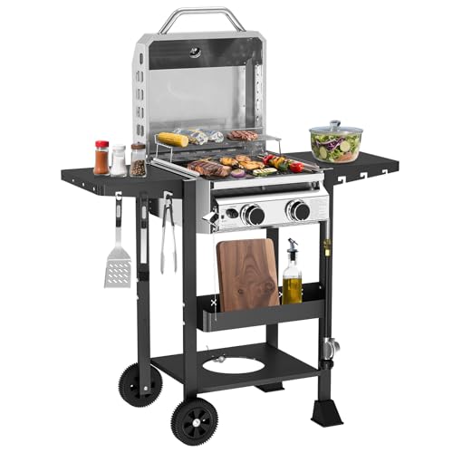 R.W.FLAME G20B Propane Gas Grill with 2-Burner, 16000 BTU Stainless Steel Outdoor BBQ Grill for Cooking with Top Cover Lid,Wheels,Side Storage Shelves,hooks Portable Barbeque for Patio Garden Camping