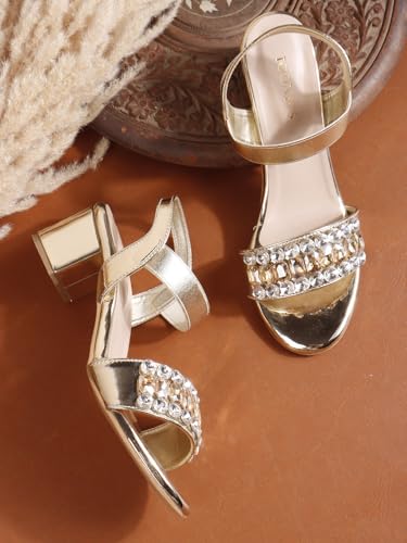 Image of iconics Women Glamorous block Heel Sandal with Crystal Embellishment
