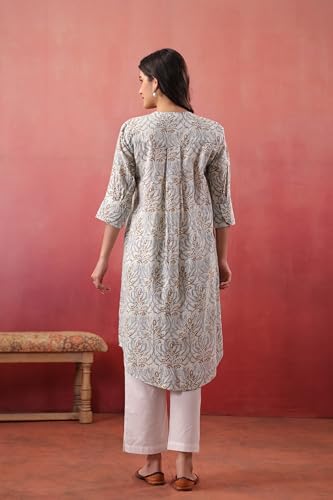 Image of SAVI Women's Cotton Floral Printed Kurti | Straight Fit Ethnic Wear | Casual Kurta | Office Wear Kurti | 3 /4 Sleeves