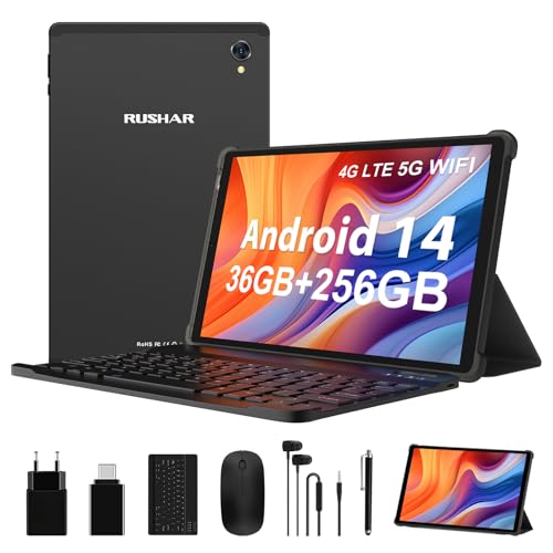 RUSHAR Tablet 10.4 Pulgadas Android 14 con 36GB RAM+256GB ROM (2TB TF),Tablet 4G LTE+5G...