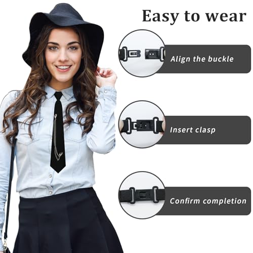 Image of LJBFNN Pre-Tied Ties for Women with Metal Chain, Uniform Shirt Accessory