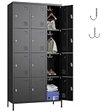 LOCENHU Metallschrank für Mitarbeiter, Schrank Spind Spint Schließfachschrank Metallschrank mit 12 Fächern/12 Haken/Etikettenhalter/Lüftungsschlitze/Metall Pulverbeschichtet 183X90X40CM, Schwarz