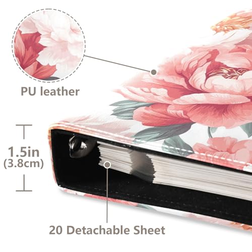 ALAZA Álbum de Fotos con Flores Peony, cubierta de cuero PU, diseño de 3 anillas, 20 hojas autoadhesivas, multicolor, para recuerdos de bodas, familia y viajes miniatura 3